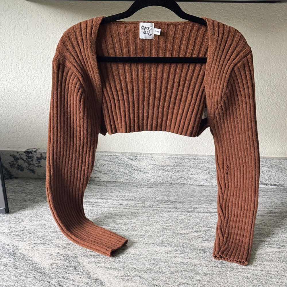 Princess Polly Ribbed Brown Shrug